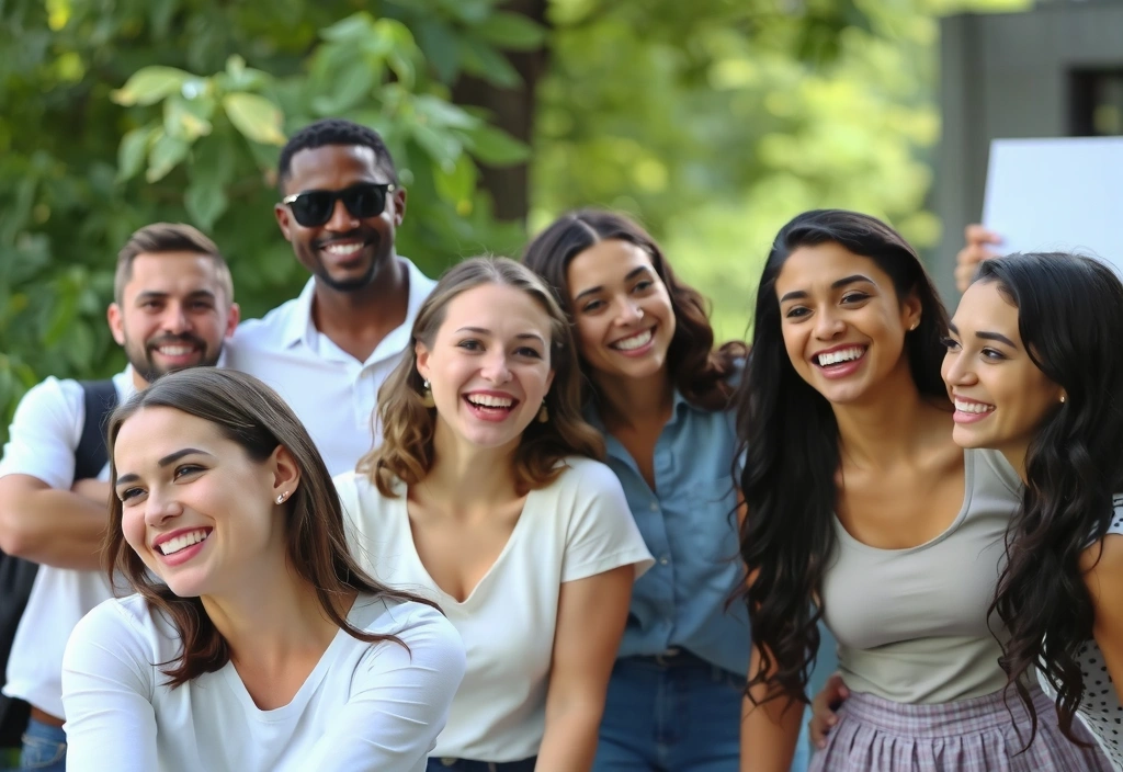 Oameni fericiți zâmbesc în timpul unui eveniment de team-building, simbolizând o cultură organizațională pozitivă și beneficii pentru angajați.